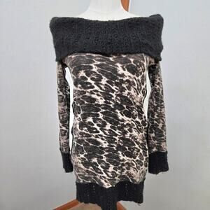 Graychild Leopard Sweater Zip Bling Moon Detail Vintage 90s Y2K Mob Wive Goth